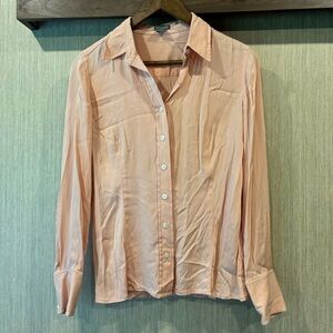 95% Silk Ann Taylor Pastel Pink Button Up Long Sleeve Blouse size medium or 10